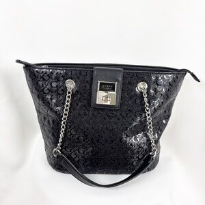 Guess Women Quilted Black Tote Bag with Chain/Leather Carrying Straps